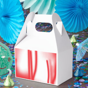 A graphic design featuring bold red and orange sha favor boxes