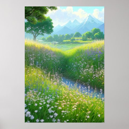 A Grassy Field by the Creek Poster