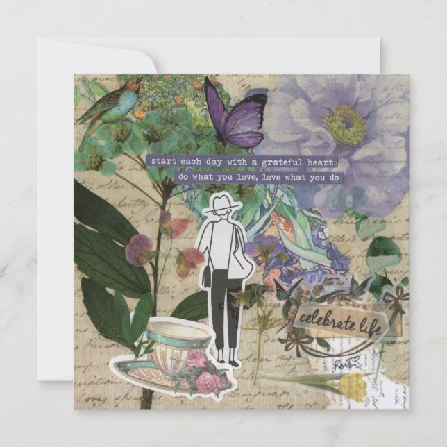 A Grateful Heart/Purple Flat Greeting Card (Front)