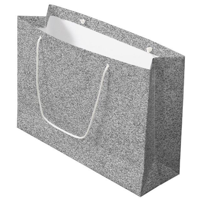 A gray gift bag with white handles (Front Angled)