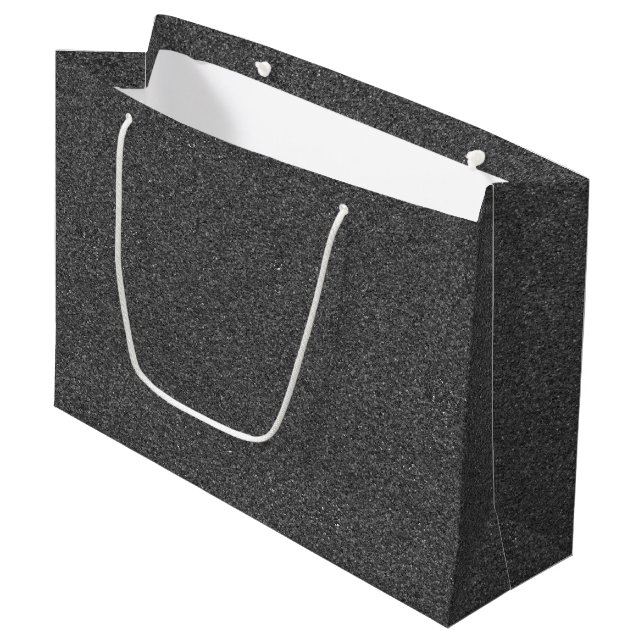 A gray gift bag with white rope handles (Front Angled)