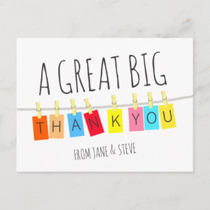 A Great Big Thank You, Cute Bright Bunting – Postcard