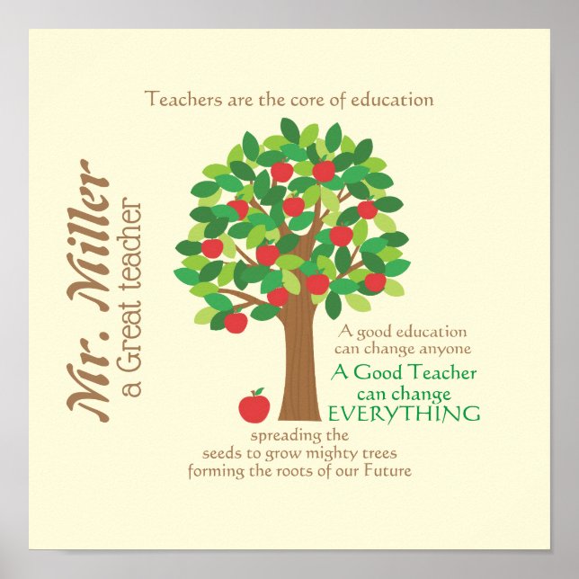 A Great Teacher Personalized Apple Tree Poster (Front)