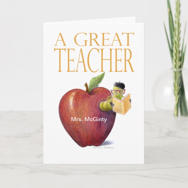 A Great Teacher Thank You Worm in Apple Customize Card (Front)