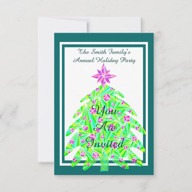 A Green Abstract Tree Christmas Holiday Party Invitation (Front)