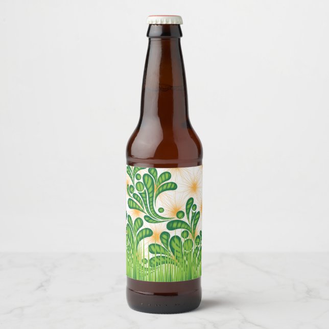 A green and gold artistic pattern depicting a tree beer bottle label (Front)