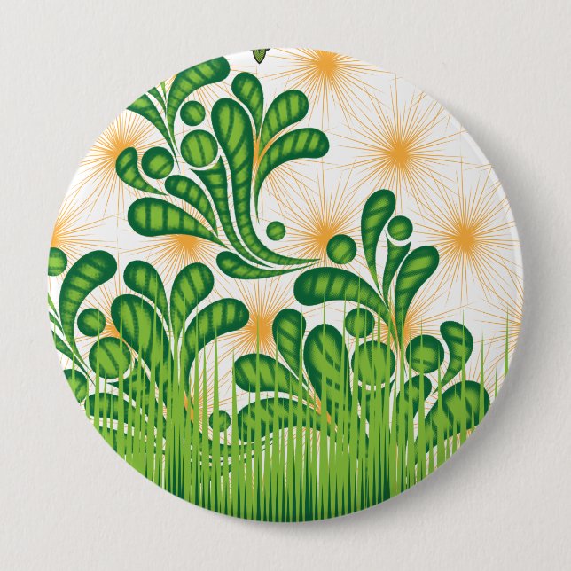 A green and gold artistic pattern depicting a tree button (Front)