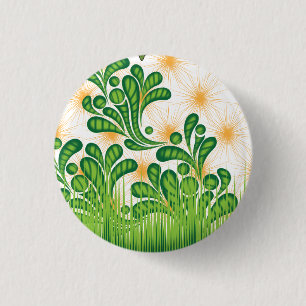 A green and gold artistic pattern depicting a tree button