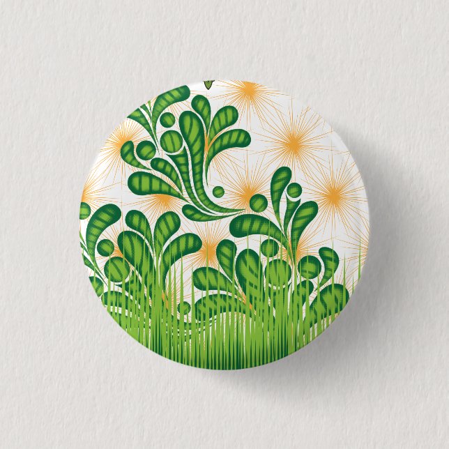 A green and gold artistic pattern depicting a tree button (Front)