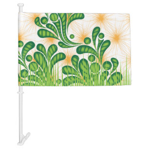 A green and gold artistic pattern depicting a tree car flag