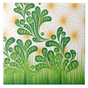 A green and gold artistic pattern depicting a tree ceramic tile