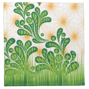 A green and gold artistic pattern depicting a tree cloth napkin