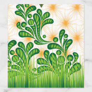 A green and gold artistic pattern depicting a tree envelope liner