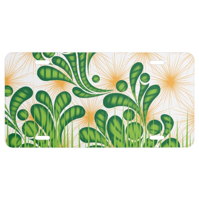 A green and gold artistic pattern depicting a tree license plate (Front)