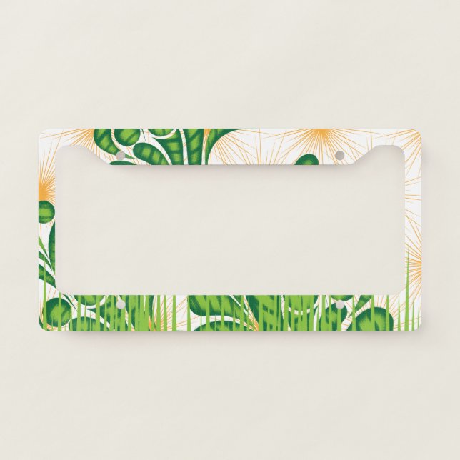 A green and gold artistic pattern depicting a tree license plate frame (Front)