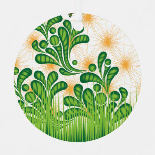 A green and gold artistic pattern depicting a tree metal ornament