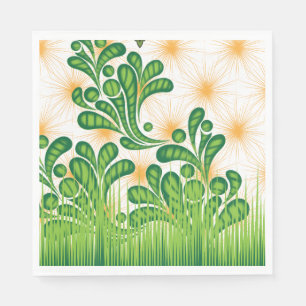 A green and gold artistic pattern depicting a tree napkins