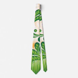 A green and gold artistic pattern depicting a tree neck tie