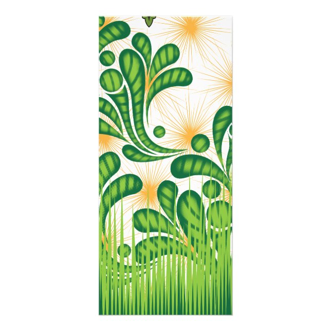 A green and gold artistic pattern depicting a tree rack card (Front)