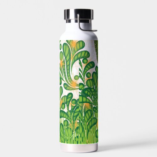 A green and gold artistic pattern depicting a tree water bottle