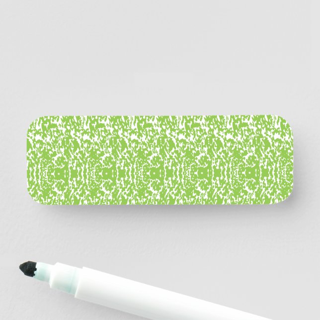 a green and white abstract background name tag (In Situ)