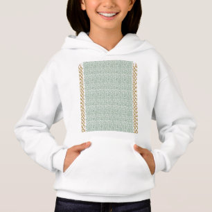 a green and white background with small leaves hoodie