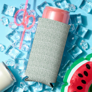 a green and white background with small leaves seltzer can cooler