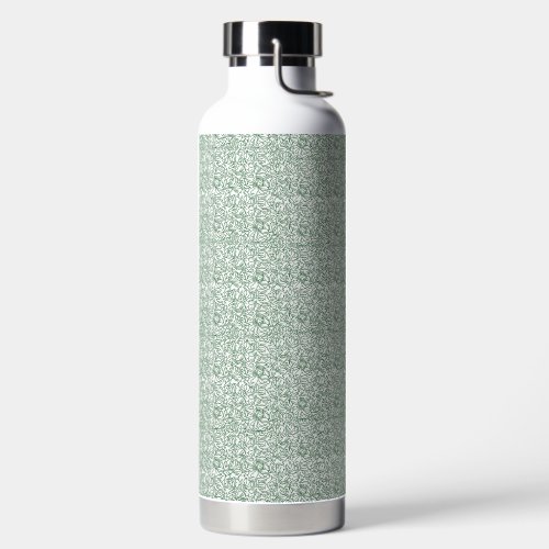 a green and white background with small leaves water bottle