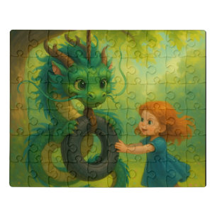 A Green Asian Baby Dragon with Puppy Eyes Fantasy Jigsaw Puzzle