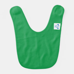 a green background with a white border baby bib
