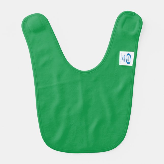a green background with a white border baby bib (Back)