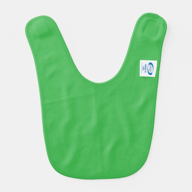 a green background with a white border baby bib (Back)