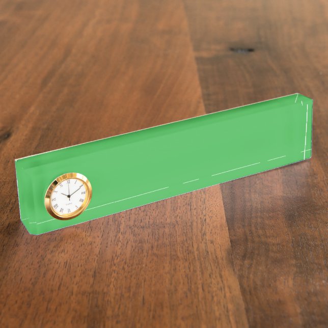 a green background with a white border desk name plate (Side)