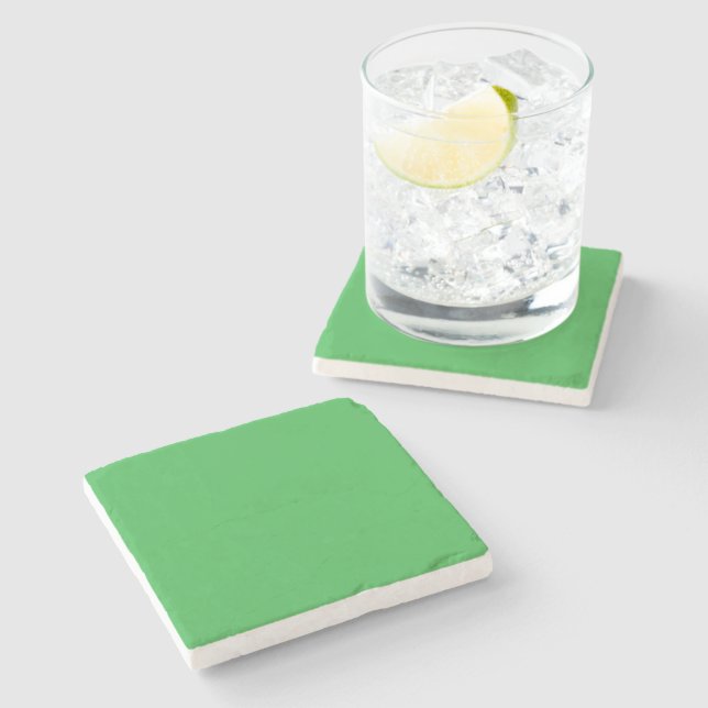 a green background with a white border stone coaster (Side)