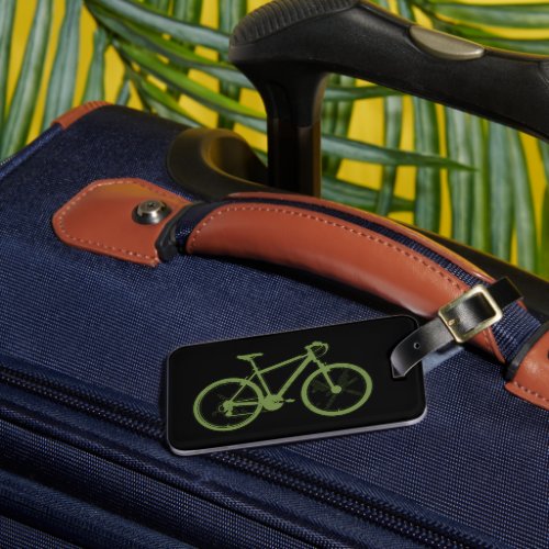 a green bicycle luggage tag