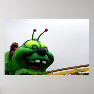 A green caterpillar goofy fair ride image poster