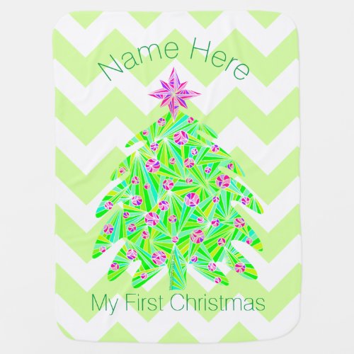 A Green Christmas Tree Add Name My 1st Christmas Swaddle Blanket