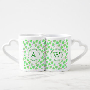 A Green Christmas Tree Colorful Holiday Pattern Coffee Mug Set