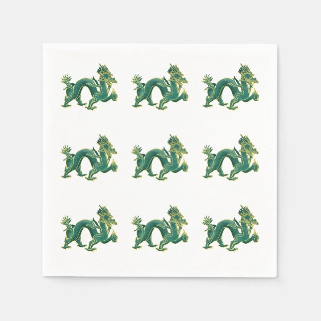 A Green Dragon with Gold Trim Paper Napkins (Front)