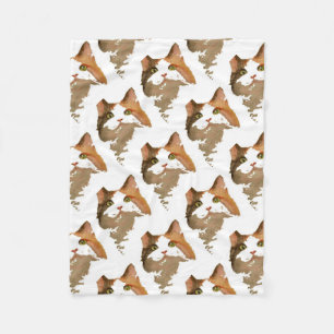 A Green Eyed Calico Cat Artistic Portrait Fleece Blanket