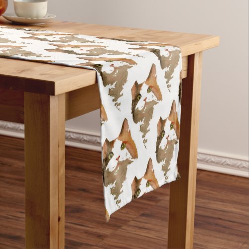 A Green Eyed Calico Cat Artistic Portrait Short Table Runner