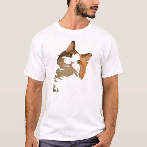 A Green Eyed Calico Cat Artistic Portrait T_Shirt