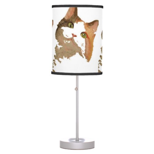 A Green Eyed Calico Cat Artistic Portrait Table Lamp