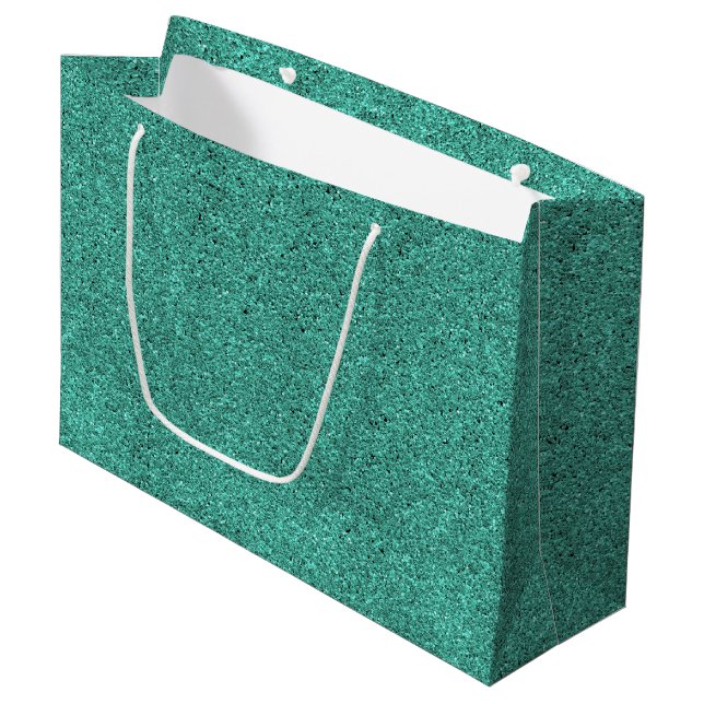 A green gift bag with a white handle (Front Angled)