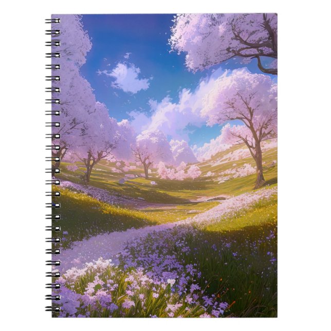 A Green Meadow Adorned with Blossoming Flowers Notebook (Front)