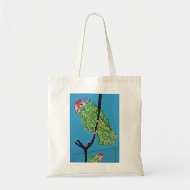 a green parrot tote bag (Front)