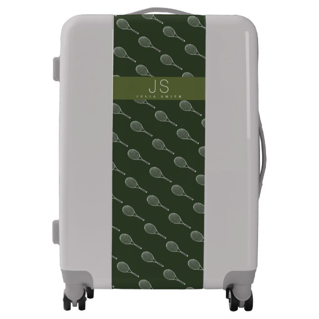 a green pattern of tennis racquets on gray luggage (Front)