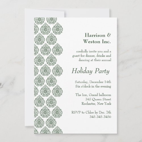 A Green Vintage Damask Holiday Invitation corp