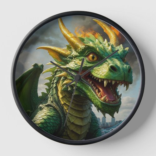 A Green Welsh Dragon Terrorizes London Clock