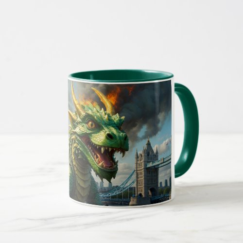 A Green Welsh Dragon Terrorizes London Mug